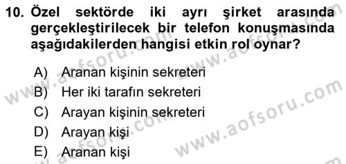 Yönetici Asistanlığı Dersi 2023 - 2024 Yılı Yaz Okulu Sınav Soruları 10. Soru