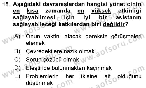 Yönetici Asistanlığı Dersi 2023 - 2024 Yılı Yaz Okulu Sınav Soruları 15. Soru