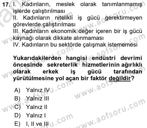 Yönetici Asistanlığı Dersi 2023 - 2024 Yılı Yaz Okulu Sınav Soruları 17. Soru