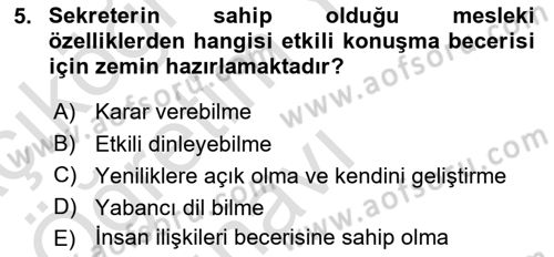 Yönetici Asistanlığı Dersi 2023 - 2024 Yılı Yaz Okulu Sınav Soruları 5. Soru