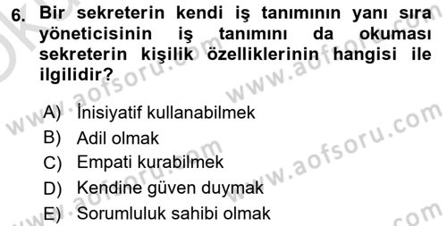 Yönetici Asistanlığı Dersi 2023 - 2024 Yılı Yaz Okulu Sınav Soruları 6. Soru