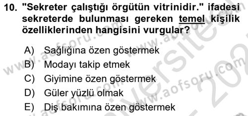 Yönetici Asistanlığı Dersi Ara Sınavı Deneme Sınav Soruları 10. Soru