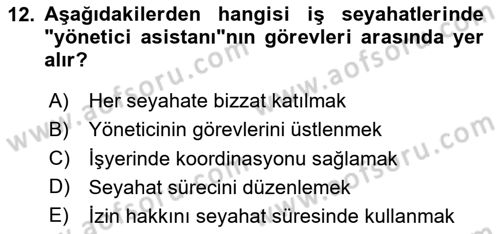 Yönetici Asistanlığı Dersi Ara Sınavı Deneme Sınav Soruları 12. Soru