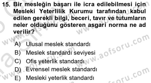 Yönetici Asistanlığı Dersi Ara Sınavı Deneme Sınav Soruları 15. Soru