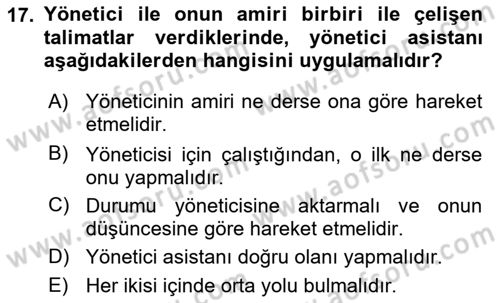Yönetici Asistanlığı Dersi Ara Sınavı Deneme Sınav Soruları 17. Soru