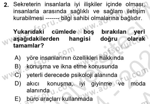 Yönetici Asistanlığı Dersi 2024 - 2025 Yılı (Vize) Ara Sınav Soruları 2. Soru