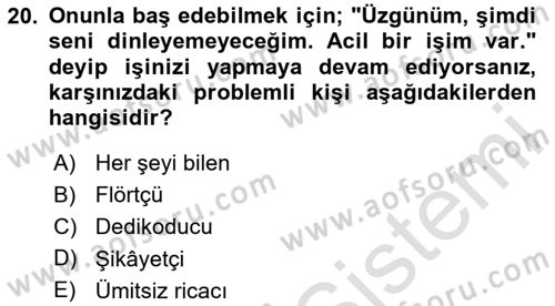 Yönetici Asistanlığı Dersi Ara Sınavı Deneme Sınav Soruları 20. Soru