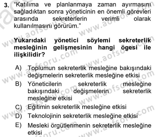 Yönetici Asistanlığı Dersi 2024 - 2025 Yılı (Vize) Ara Sınav Soruları 3. Soru