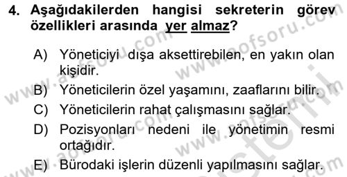 Yönetici Asistanlığı Dersi 2024 - 2025 Yılı (Vize) Ara Sınav Soruları 4. Soru