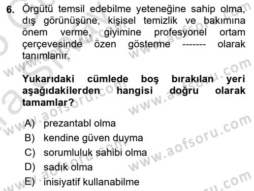 Yönetici Asistanlığı Dersi Ara Sınavı Deneme Sınav Soruları 6. Soru