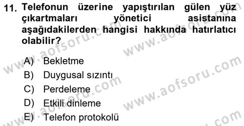 Yönetici Asistanlığı Dersi 2024 - 2025 Yılı (Final) Dönem Sonu Sınav Soruları 11. Soru