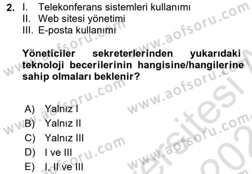 Yönetici Asistanlığı Dersi 2024 - 2025 Yılı (Final) Dönem Sonu Sınav Soruları 2. Soru