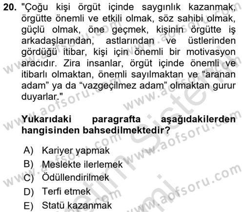 Yönetici Asistanlığı Dersi 2024 - 2025 Yılı (Final) Dönem Sonu Sınav Soruları 20. Soru