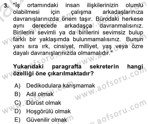 Yönetici Asistanlığı Dersi 2024 - 2025 Yılı (Final) Dönem Sonu Sınav Soruları 3. Soru