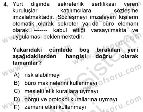 Yönetici Asistanlığı Dersi 2024 - 2025 Yılı (Final) Dönem Sonu Sınav Soruları 4. Soru