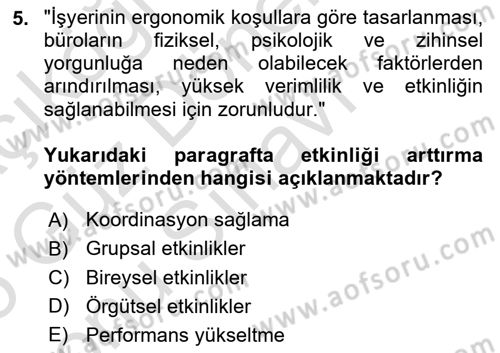Yönetici Asistanlığı Dersi 2024 - 2025 Yılı (Final) Dönem Sonu Sınav Soruları 5. Soru