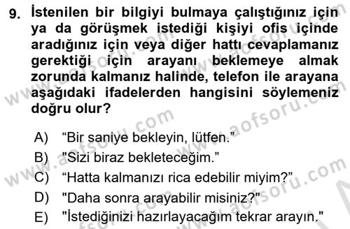 Yönetici Asistanlığı Dersi 2024 - 2025 Yılı (Final) Dönem Sonu Sınav Soruları 9. Soru
