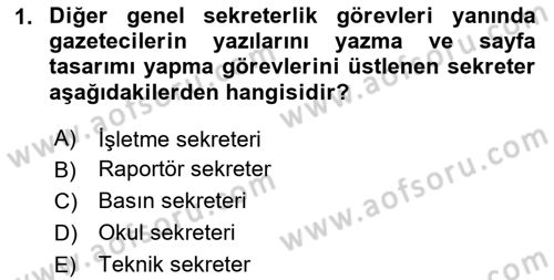 Yönetici Asistanlığı Dersi 2024 - 2025 Yılı Yaz Okulu Sınav Soruları 1. Soru