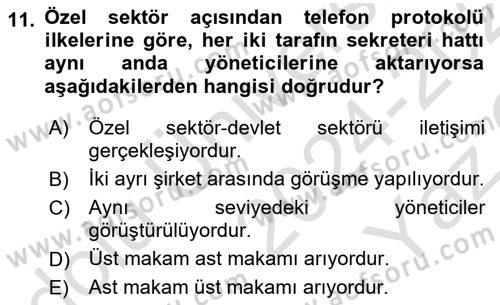 Yönetici Asistanlığı Dersi 2024 - 2025 Yılı Yaz Okulu Sınav Soruları 11. Soru