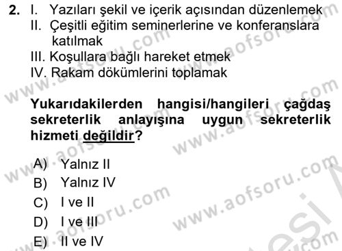 Yönetici Asistanlığı Dersi 2024 - 2025 Yılı Yaz Okulu Sınav Soruları 2. Soru