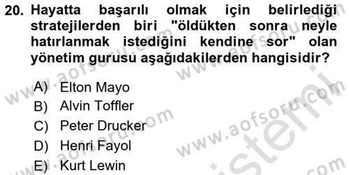 Yönetici Asistanlığı Dersi 2024 - 2025 Yılı Yaz Okulu Sınav Soruları 20. Soru