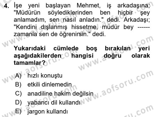Yönetici Asistanlığı Dersi 2024 - 2025 Yılı Yaz Okulu Sınav Soruları 4. Soru