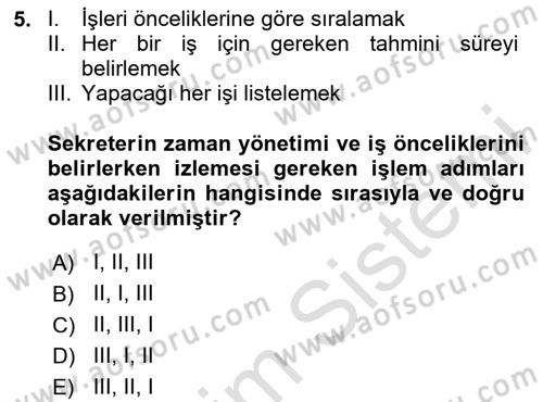 Yönetici Asistanlığı Dersi 2024 - 2025 Yılı Yaz Okulu Sınav Soruları 5. Soru