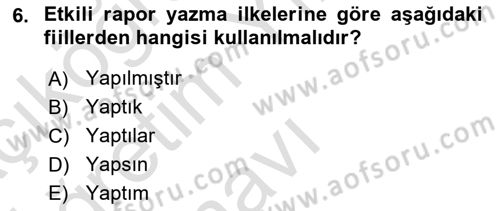 Yönetici Asistanlığı Dersi 2024 - 2025 Yılı Yaz Okulu Sınav Soruları 6. Soru