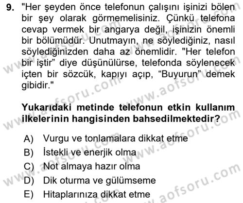Yönetici Asistanlığı Dersi 2024 - 2025 Yılı Yaz Okulu Sınav Soruları 9. Soru