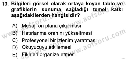 Yönetici Asistanlığı Dersi 2025 - 2026 Yılı (Vize) Ara Sınav Soruları 13. Soru