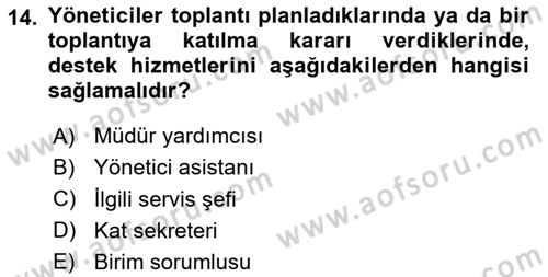 Yönetici Asistanlığı Dersi 2025 - 2026 Yılı (Vize) Ara Sınav Soruları 14. Soru
