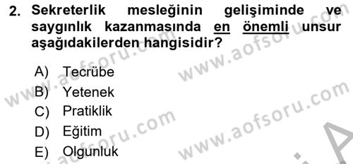 Yönetici Asistanlığı Dersi 2025 - 2026 Yılı (Vize) Ara Sınav Soruları 2. Soru