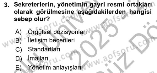 Yönetici Asistanlığı Dersi 2025 - 2026 Yılı (Vize) Ara Sınav Soruları 3. Soru