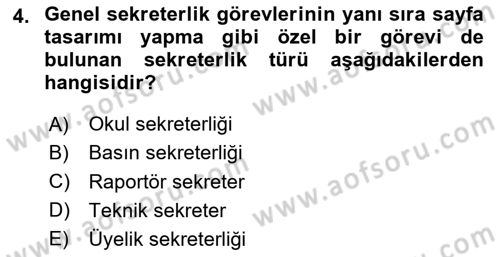 Yönetici Asistanlığı Dersi 2025 - 2026 Yılı (Vize) Ara Sınav Soruları 4. Soru