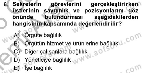 Yönetici Asistanlığı Dersi 2025 - 2026 Yılı (Vize) Ara Sınav Soruları 6. Soru