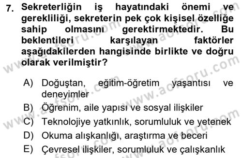 Yönetici Asistanlığı Dersi 2025 - 2026 Yılı (Vize) Ara Sınav Soruları 7. Soru