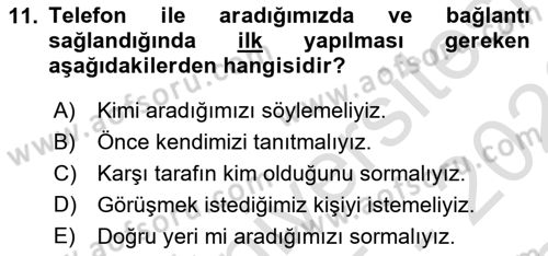 Yönetici Asistanlığı Dersi 2025 - 2026 Yılı (Final) Dönem Sonu Sınav Soruları 11. Soru