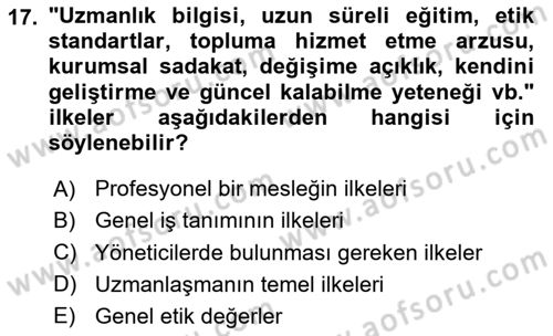 Yönetici Asistanlığı Dersi 2025 - 2026 Yılı (Final) Dönem Sonu Sınav Soruları 17. Soru