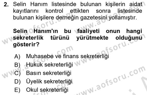 Yönetici Asistanlığı Dersi 2025 - 2026 Yılı (Final) Dönem Sonu Sınav Soruları 2. Soru