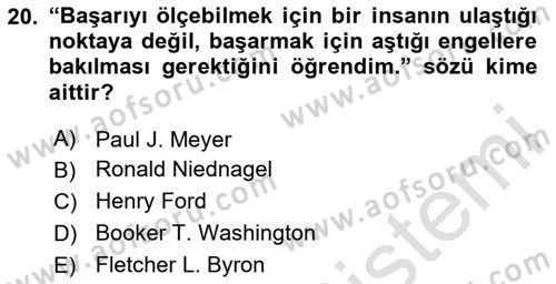 Yönetici Asistanlığı Dersi 2025 - 2026 Yılı (Final) Dönem Sonu Sınav Soruları 20. Soru