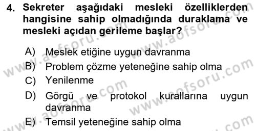 Yönetici Asistanlığı Dersi 2025 - 2026 Yılı (Final) Dönem Sonu Sınav Soruları 4. Soru