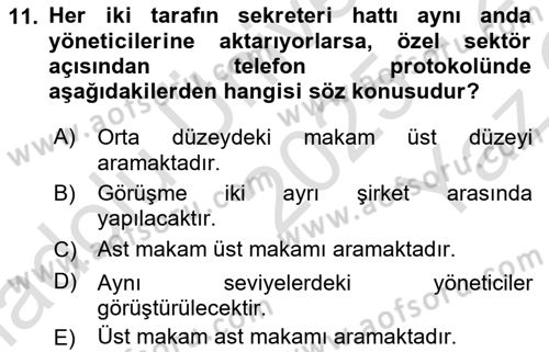 Yönetici Asistanlığı Dersi 2025 - 2026 Yılı Yaz Okulu Sınav Soruları 11. Soru
