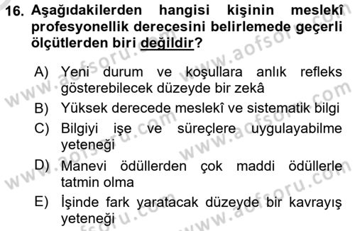 Yönetici Asistanlığı Dersi 2025 - 2026 Yılı Yaz Okulu Sınav Soruları 16. Soru