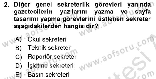 Yönetici Asistanlığı Dersi 2025 - 2026 Yılı Yaz Okulu Sınav Soruları 2. Soru