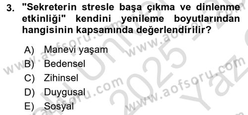 Yönetici Asistanlığı Dersi 2025 - 2026 Yılı Yaz Okulu Sınav Soruları 3. Soru
