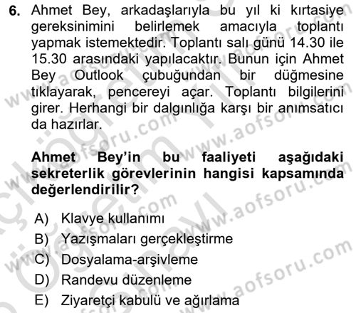 Yönetici Asistanlığı Dersi 2025 - 2026 Yılı Yaz Okulu Sınav Soruları 6. Soru
