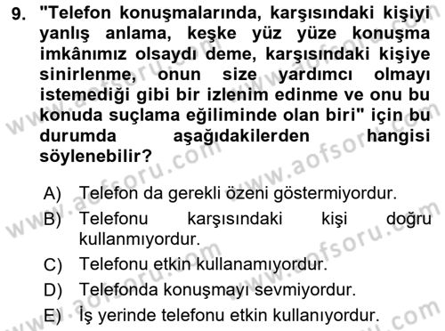 Yönetici Asistanlığı Dersi 2025 - 2026 Yılı Yaz Okulu Sınav Soruları 9. Soru