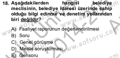 Kamu Özel Kesim Yapısı Ve İlişkileri Dersi 2014 - 2015 Yılı (Vize) Ara Sınavı 18. Soru