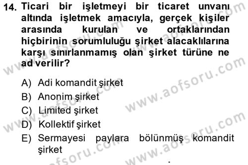 Kamu Özel Kesim Yapısı Ve İlişkileri Dersi 2014 - 2015 Yılı (Final) Dönem Sonu Sınavı 14. Soru