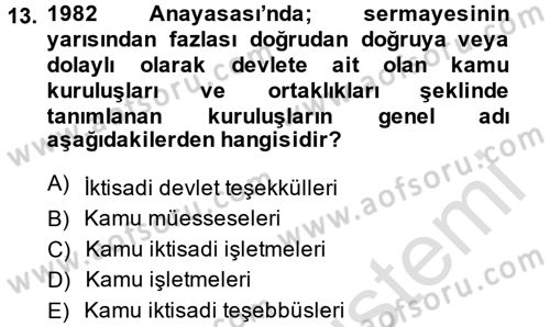 Kamu Özel Kesim Yapısı Ve İlişkileri Dersi 2014 - 2015 Yılı Tek Ders Sınavı 13. Soru